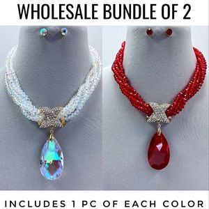 Wholesale Crystal Beaded Necklace with Teardrop Pendant